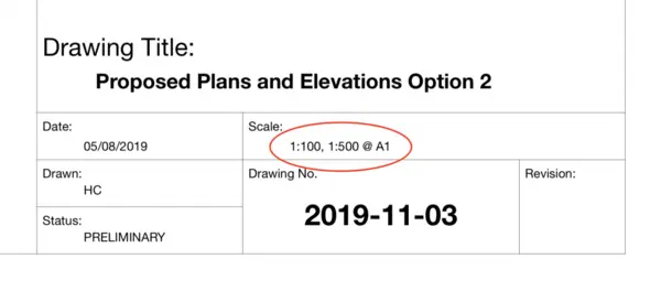 Title block displaying scale of drawing